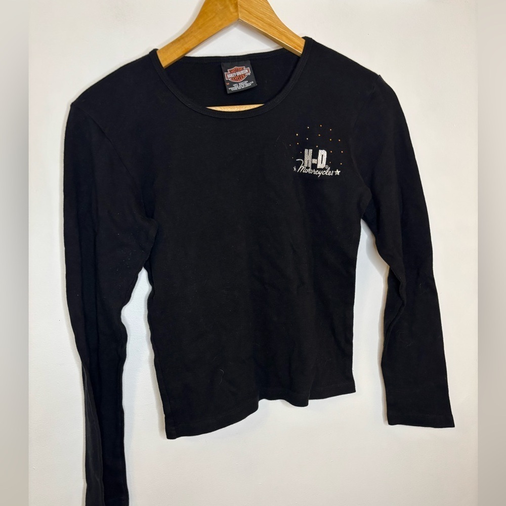 Harley Davidson Embroidered Cotton Long Sleeve Crop Shirt